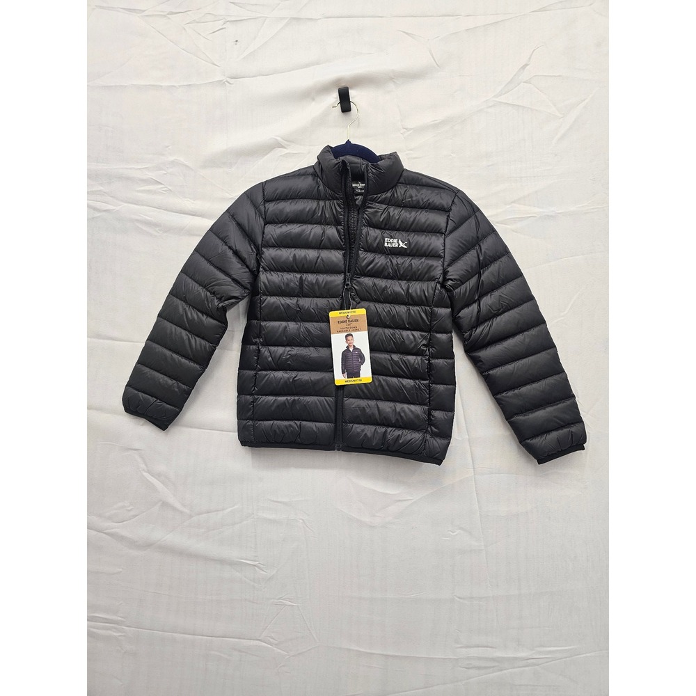 Eddie Bauer Youth Down Packable Jacket Black Kids Medium 7/8 650 Fill E934OW903